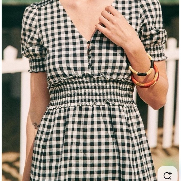 Sezane Sixtine Gingham Plaid Check Mini Dress Black White Short Sleeves Sz. 36 - Picture 3 of 3